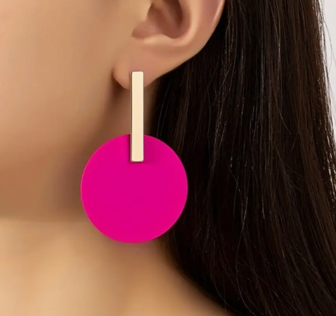 "Barbie Pink" Round Dangle Earrings