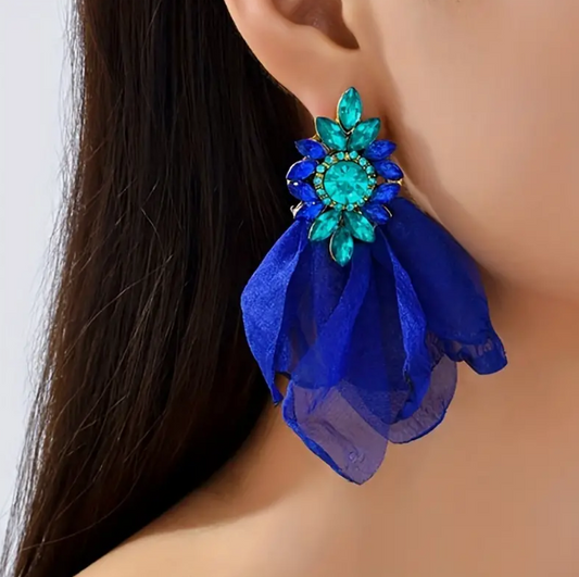 "Blue Blossom" Rhinestone Drop Earrings